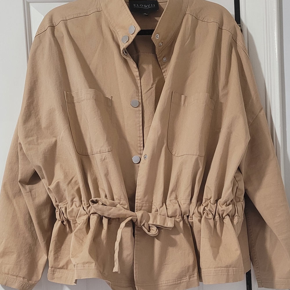 Eloquii Tan Drawstring-Waist Utility Jacket